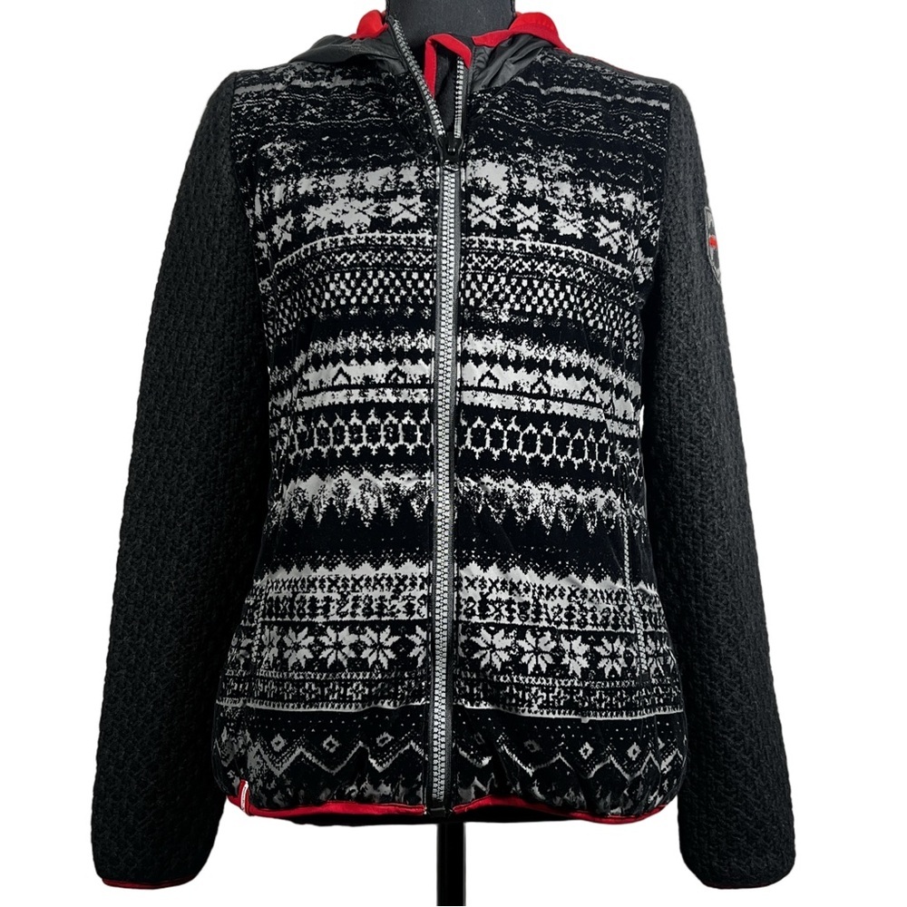 Almgwand Stylish Black and Red Patterned Ski Jacket